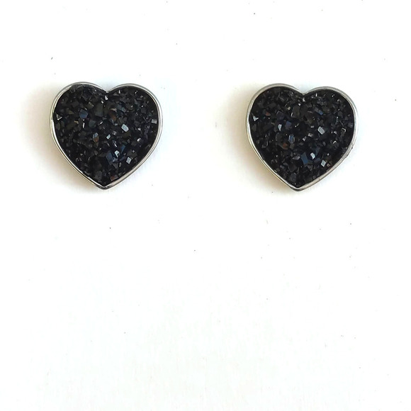 5/$25 Heart Shaped Druzy Earrings Silver Black Studs Heart Shape - Picture 7 of 7